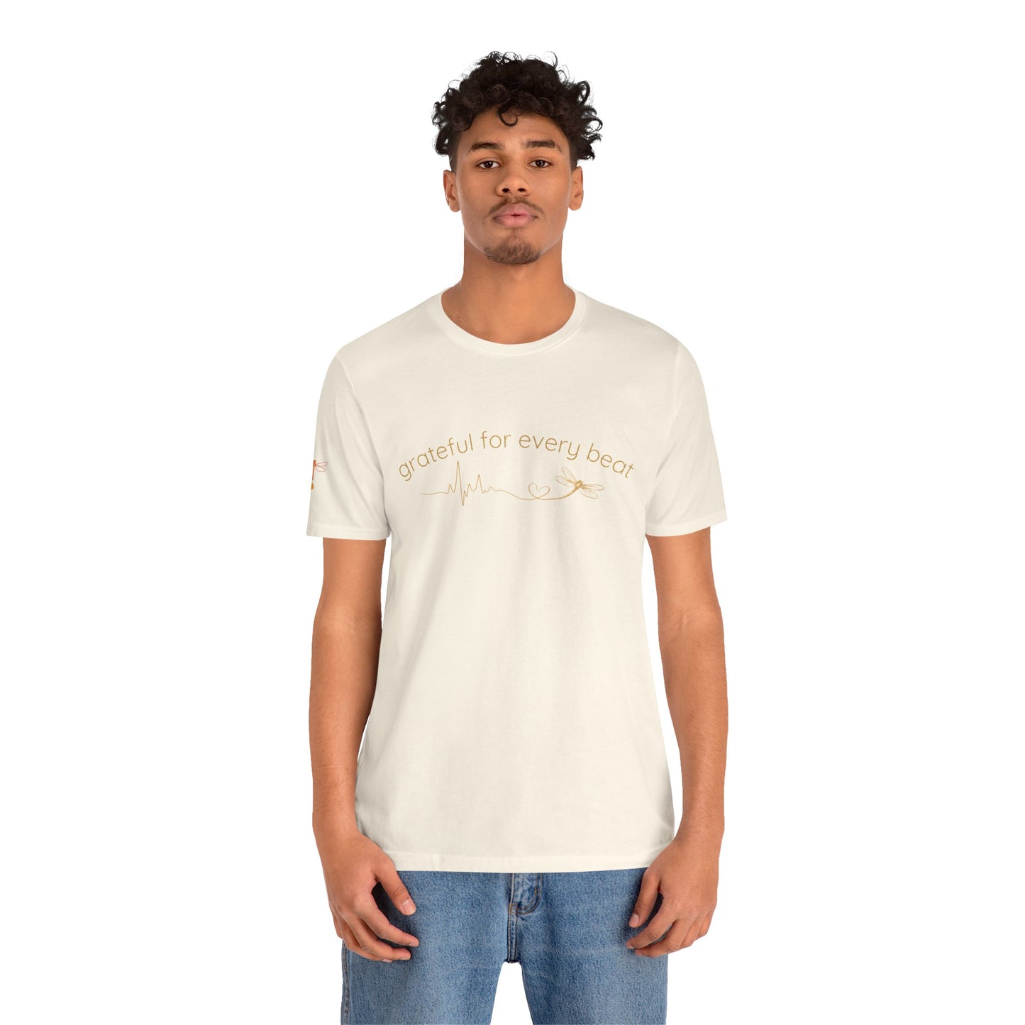 Grateful For Every Beat Tee — Heartbeat Graphic Short Sleeve Shirt