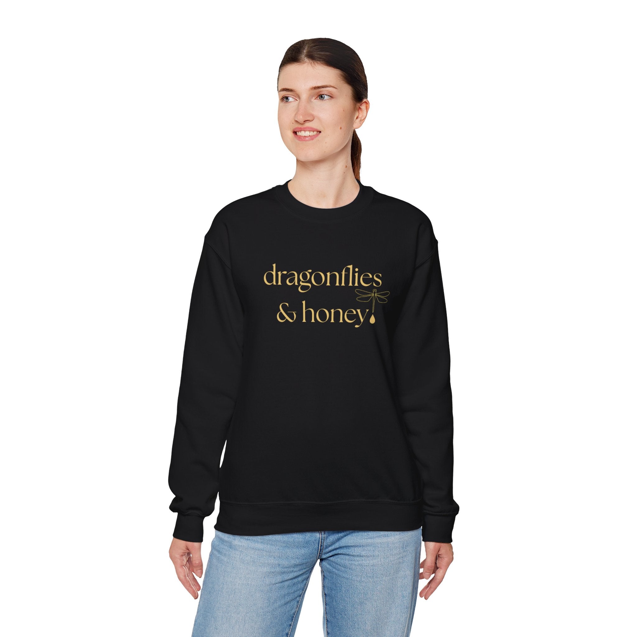 dragonflies & honey — Black Signature Sweatshirt (Cream Print)