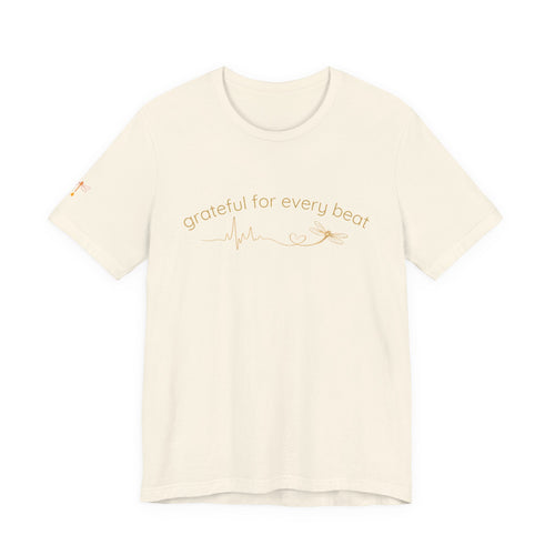 Grateful For Every Beat Tee — Heartbeat Graphic Short Sleeve Shirt