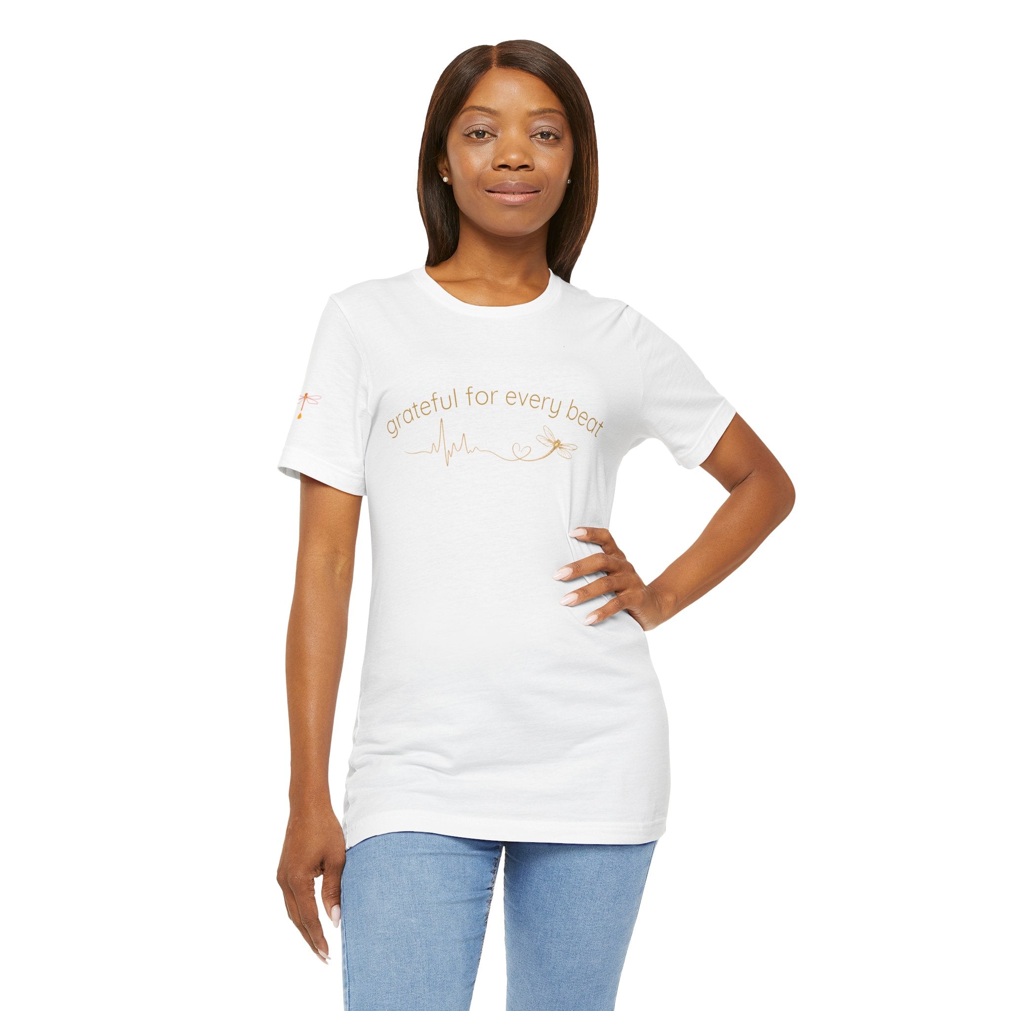 Grateful For Every Beat Tee — Heartbeat Graphic Short Sleeve Shirt