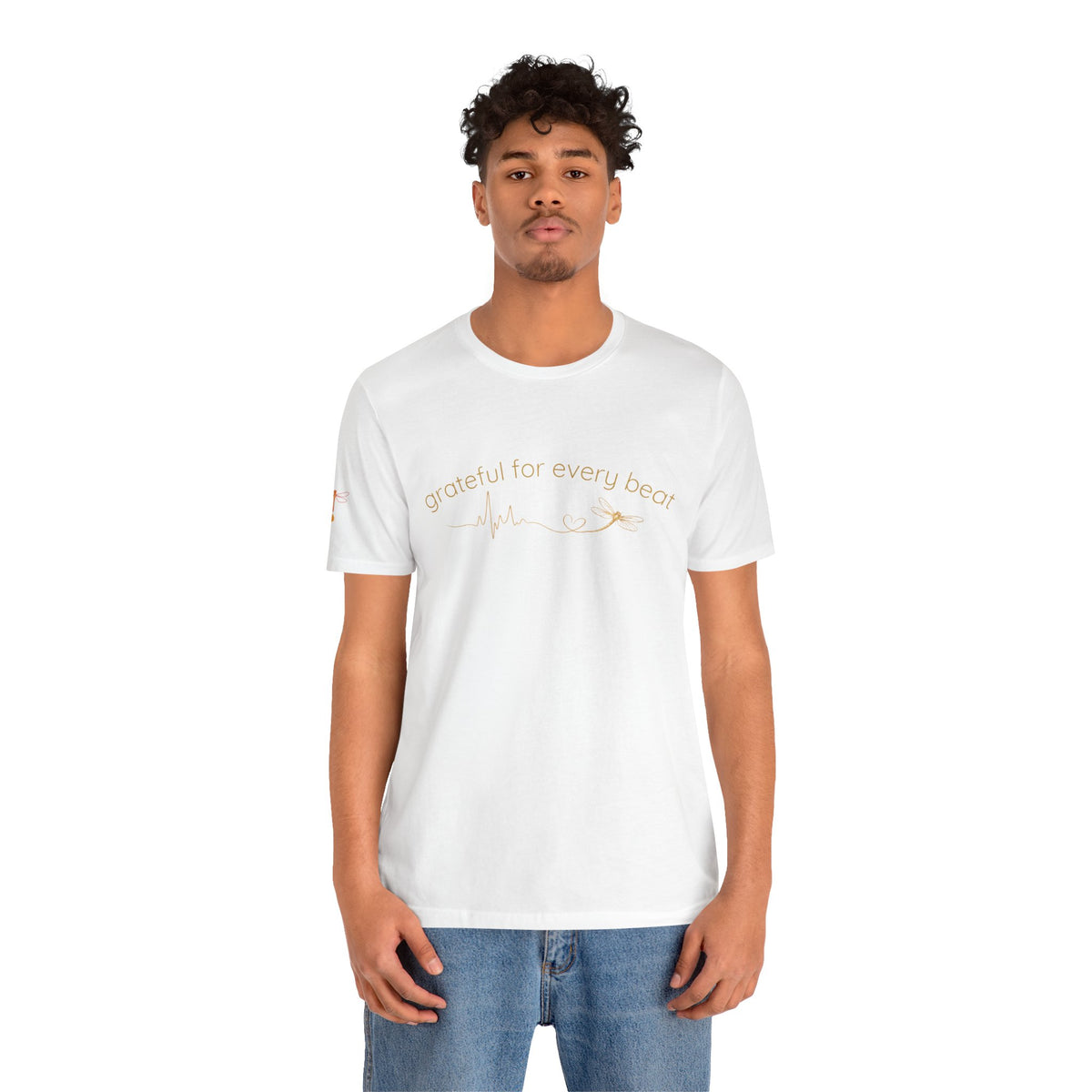 Grateful For Every Beat Tee — Heartbeat Graphic Short Sleeve Shirt