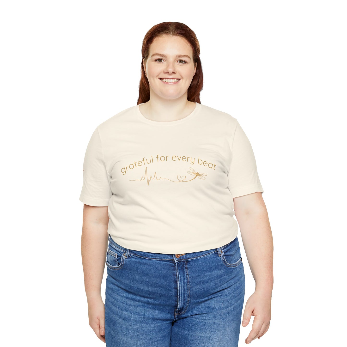 Grateful For Every Beat Tee — Heartbeat Graphic Short Sleeve Shirt